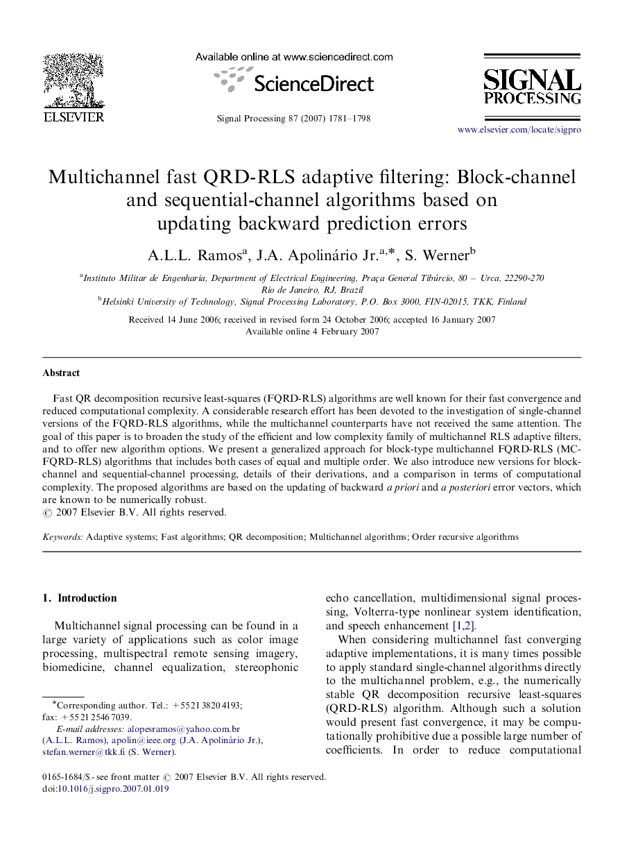 Multichannel fast QRD-RLS adaptive filtering: Block-channel and sequential-channel algorithms based on updating backward prediction errors