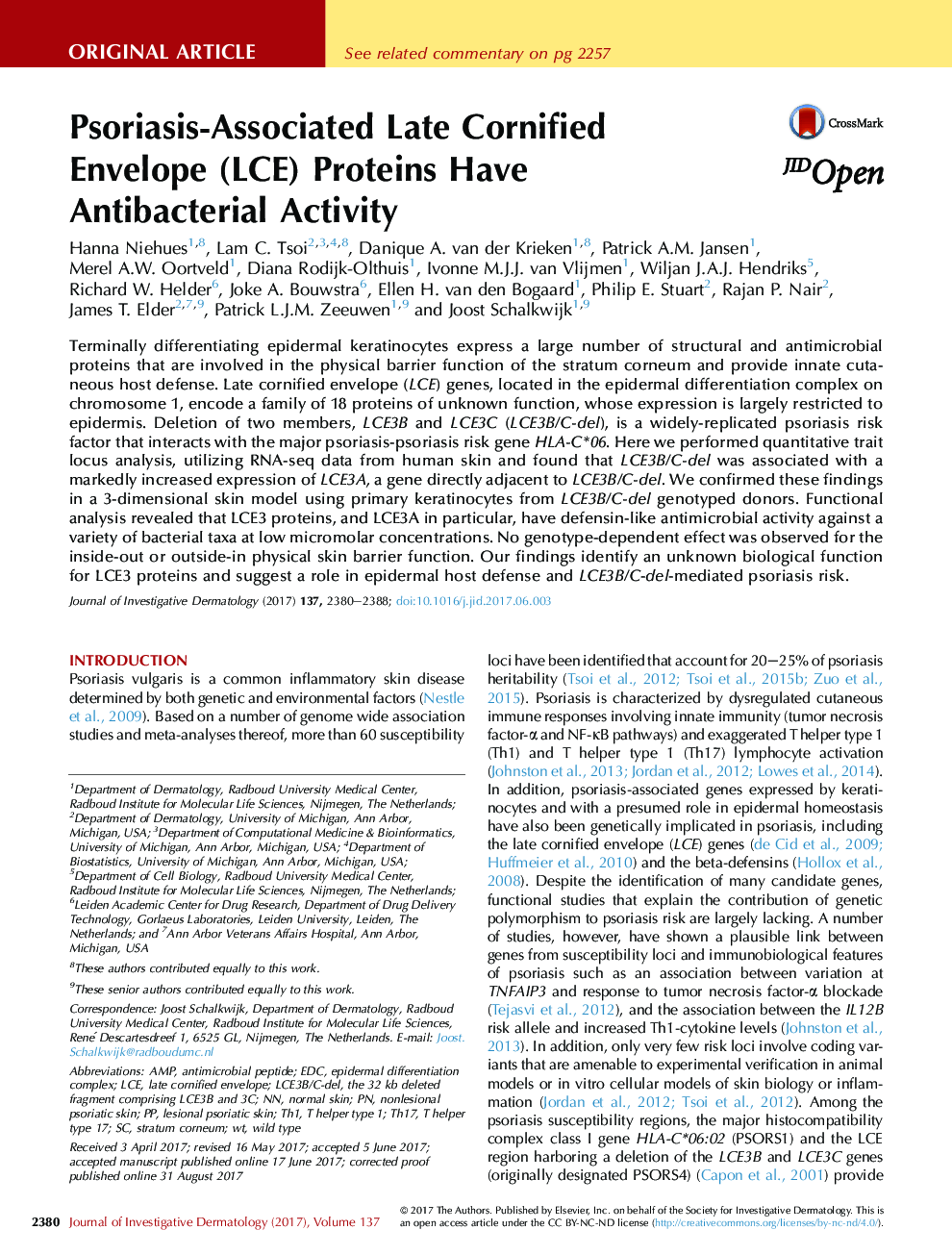 Psoriasis-Associated Late Cornified Envelope (LCE) Proteins Have AntibacterialÂ Activity