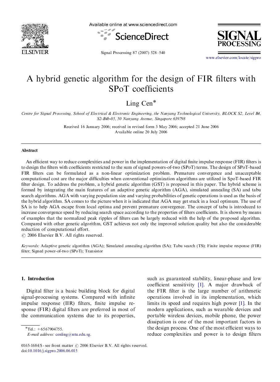 A hybrid genetic algorithm for the design of FIR filters with SPoT coefficients