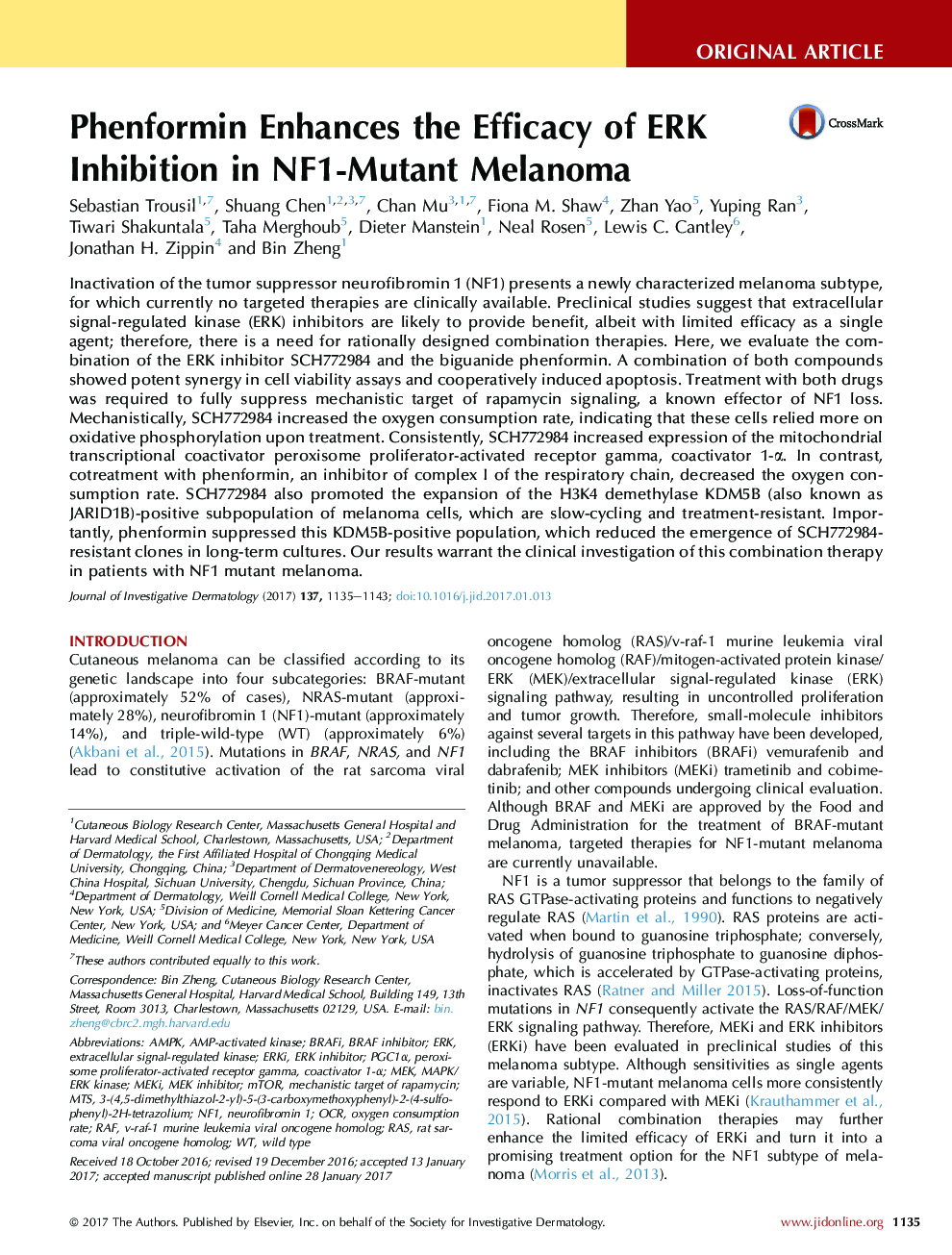 Phenformin Enhances the Efficacy of ERK Inhibition in NF1-Mutant Melanoma