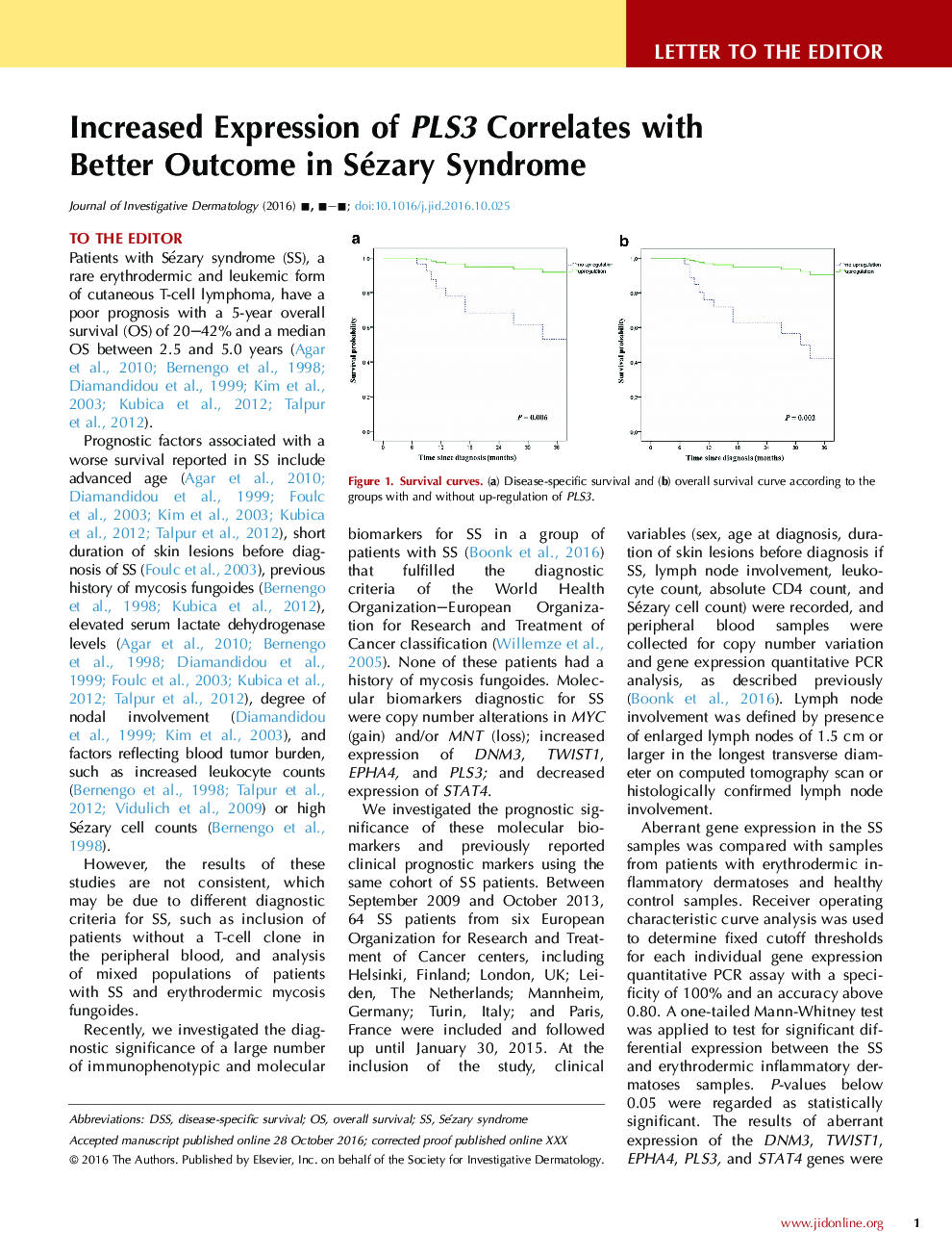 Increased Expression of PLS3 Correlates with Better Outcome in Sézary Syndrome