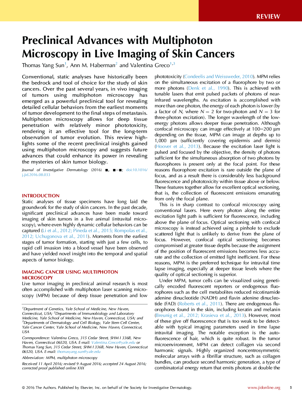 Preclinical Advances with Multiphoton Microscopy in Live Imaging of Skin Cancers
