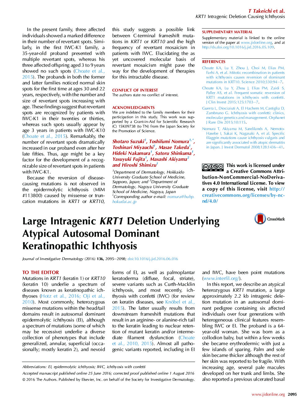 Large Intragenic KRT1 Deletion Underlying Atypical Autosomal Dominant KeratinopathicÂ Ichthyosis