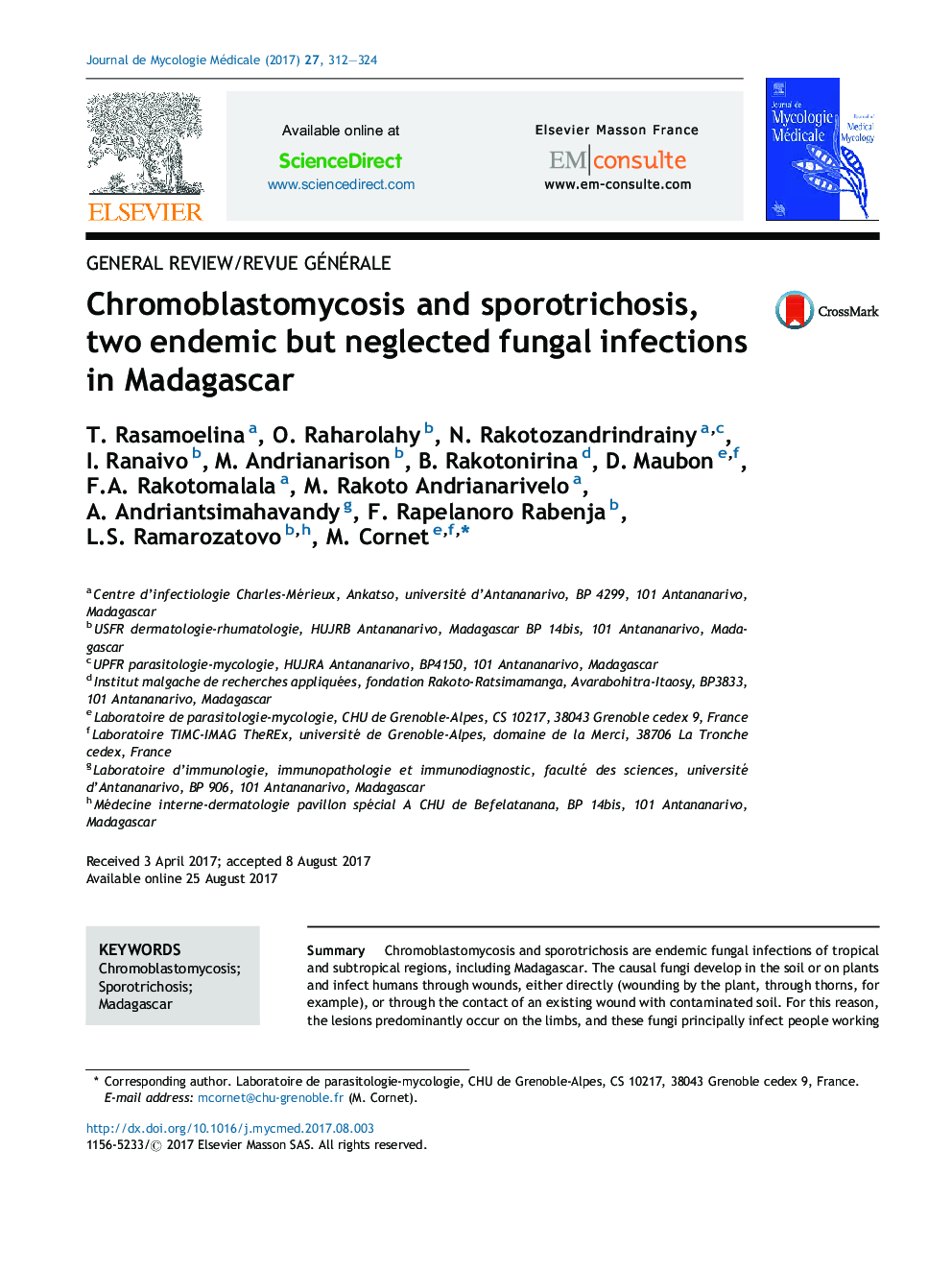 Chromoblastomycosis and sporotrichosis, two endemic but neglected fungal infections in Madagascar