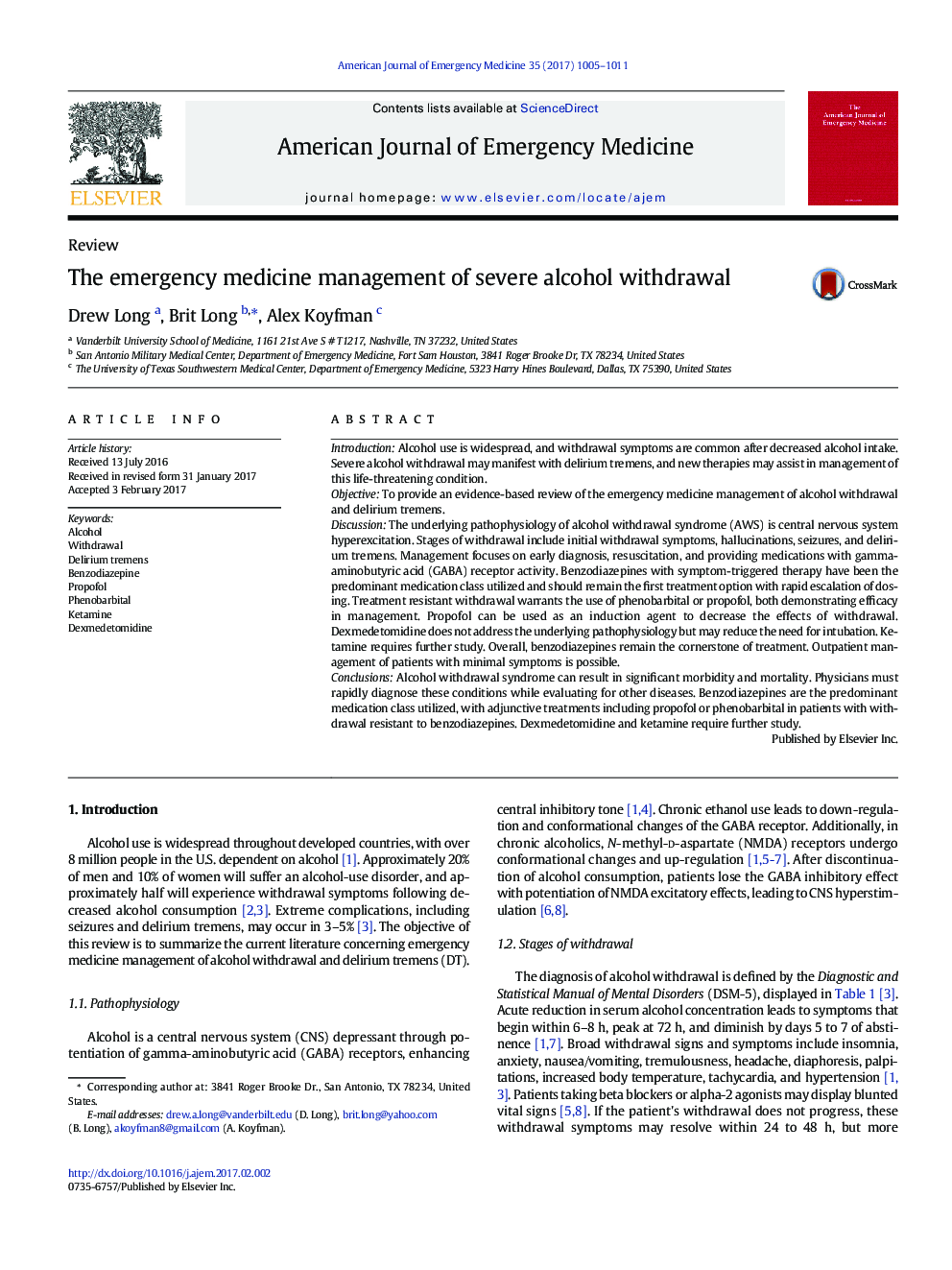 The emergency medicine management of severe alcohol withdrawal