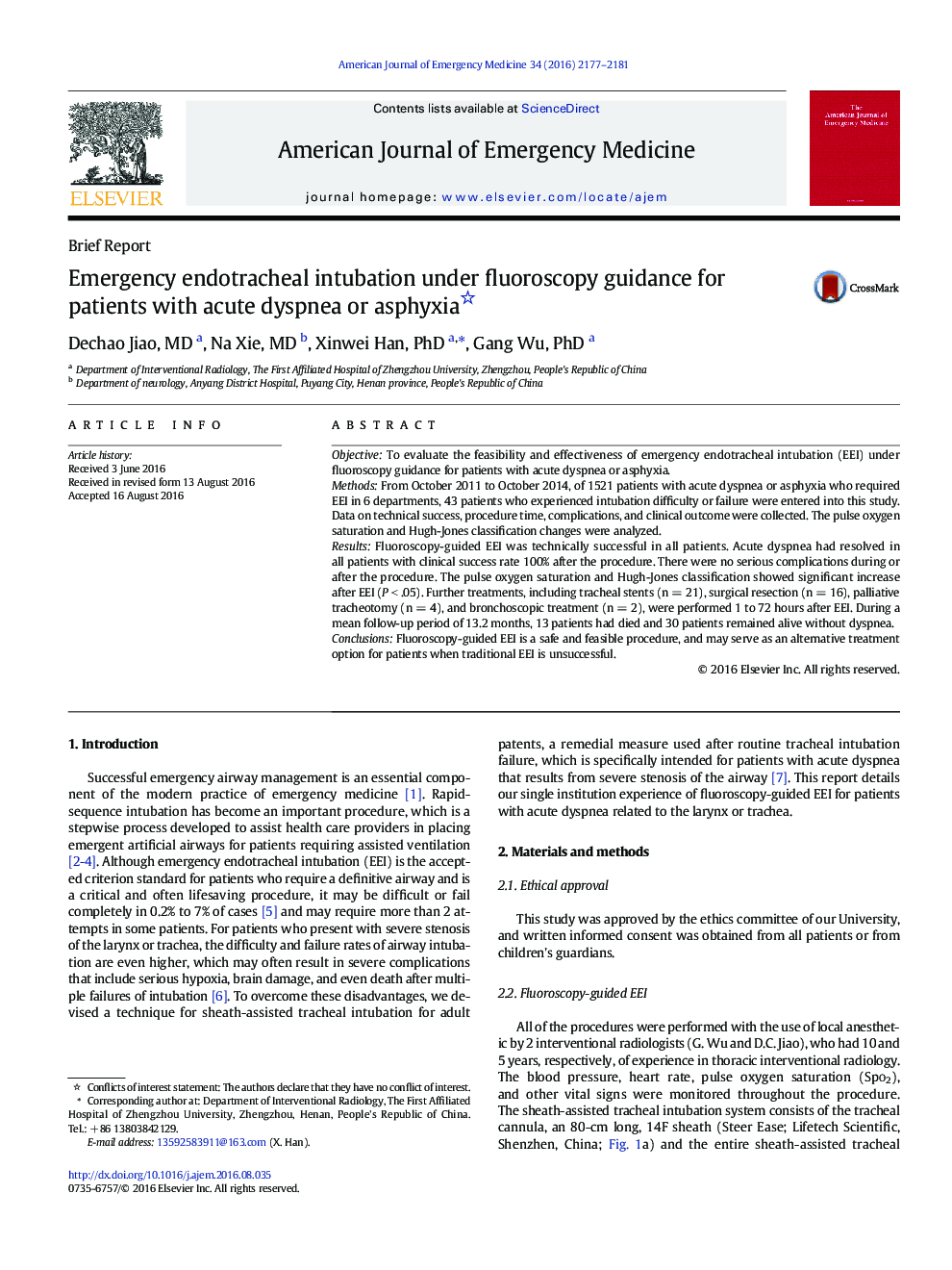 Emergency endotracheal intubation under fluoroscopy guidance for patients with acute dyspnea or asphyxia