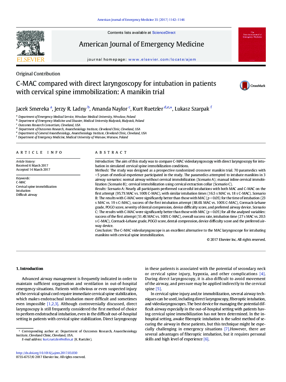 C-MAC compared with direct laryngoscopy for intubation in patients with cervical spine immobilization: A manikin trial