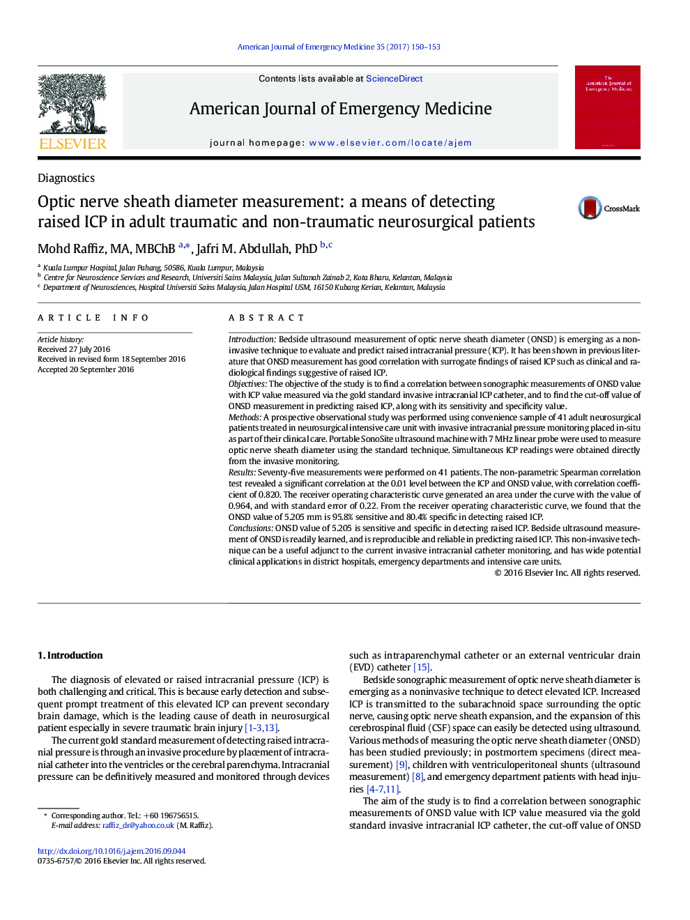 Optic nerve sheath diameter measurement: a means of detecting raised ICP in adult traumatic and non-traumatic neurosurgical patients