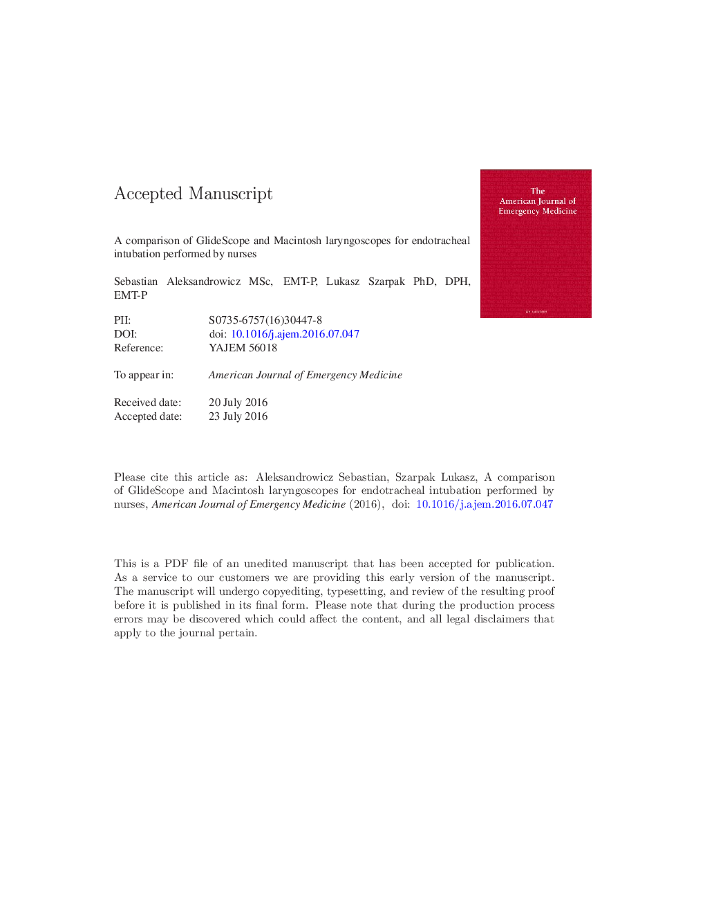 A comparison of GlideScope and Macintosh laryngoscopes for endotracheal intubation performed by nurses