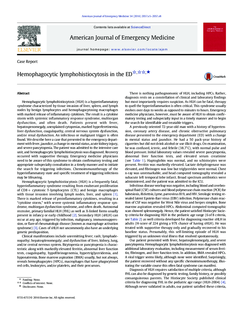 Hemophagocytic lymphohistiocytosis in the ED