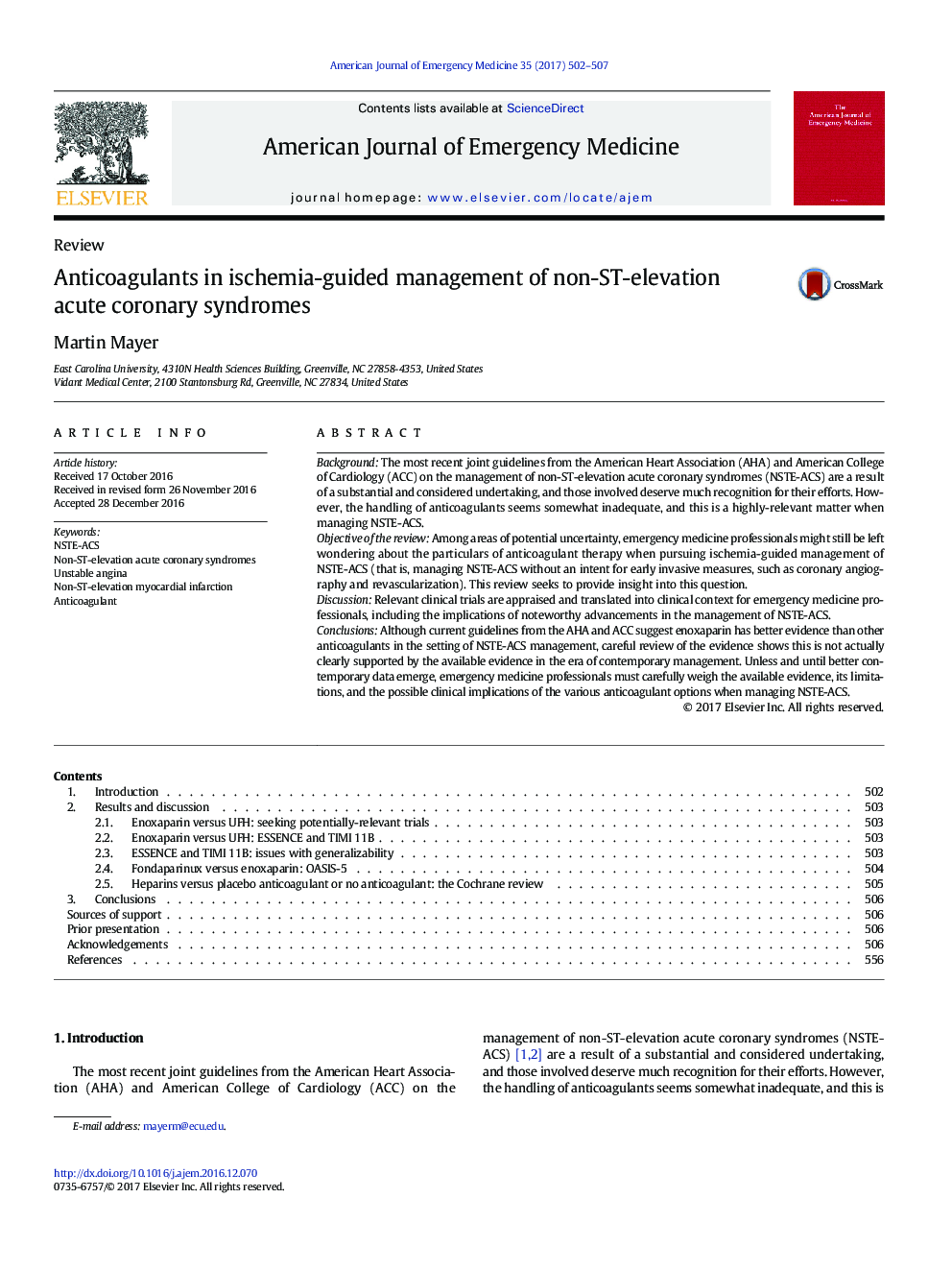 Anticoagulants in ischemia-guided management of non-ST-elevation acute coronary syndromes