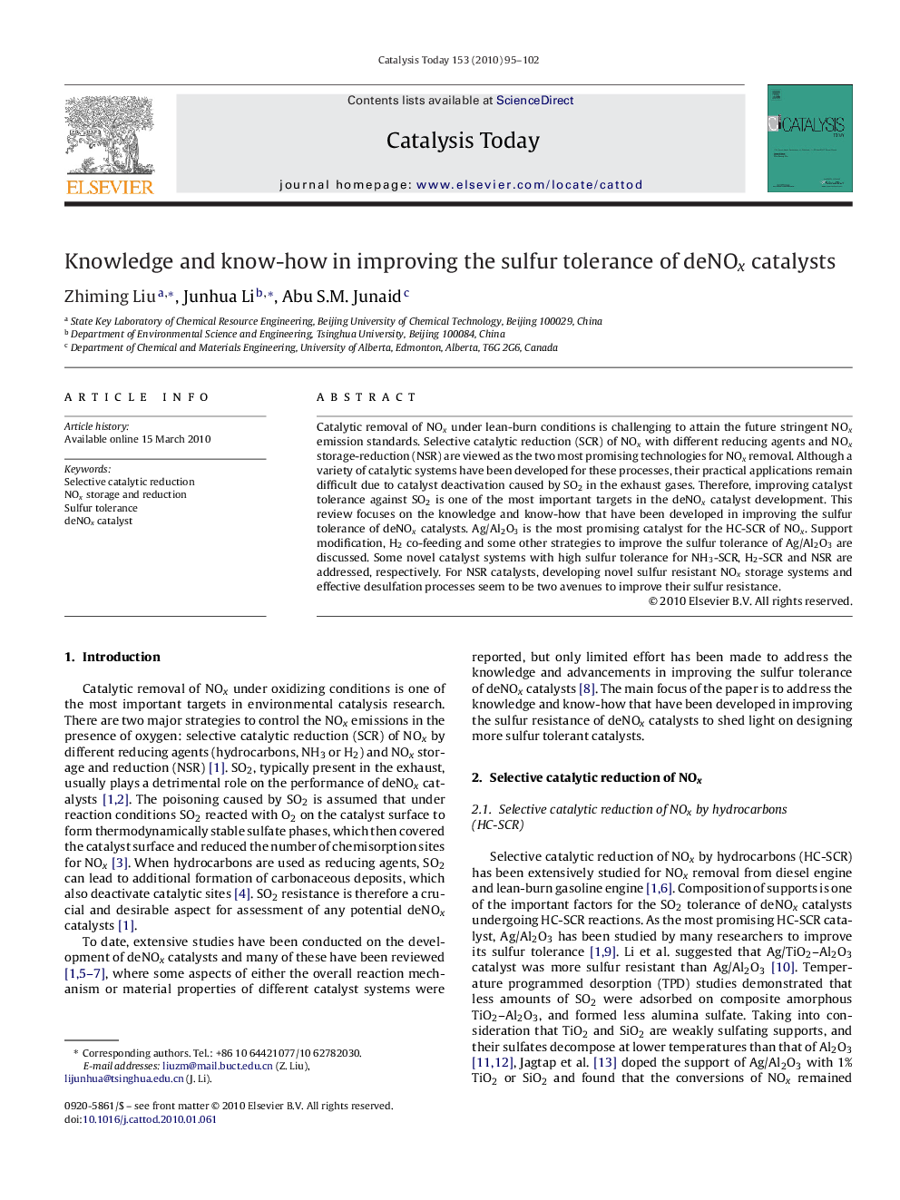 Knowledge and know-how in improving the sulfur tolerance of deNOx catalysts