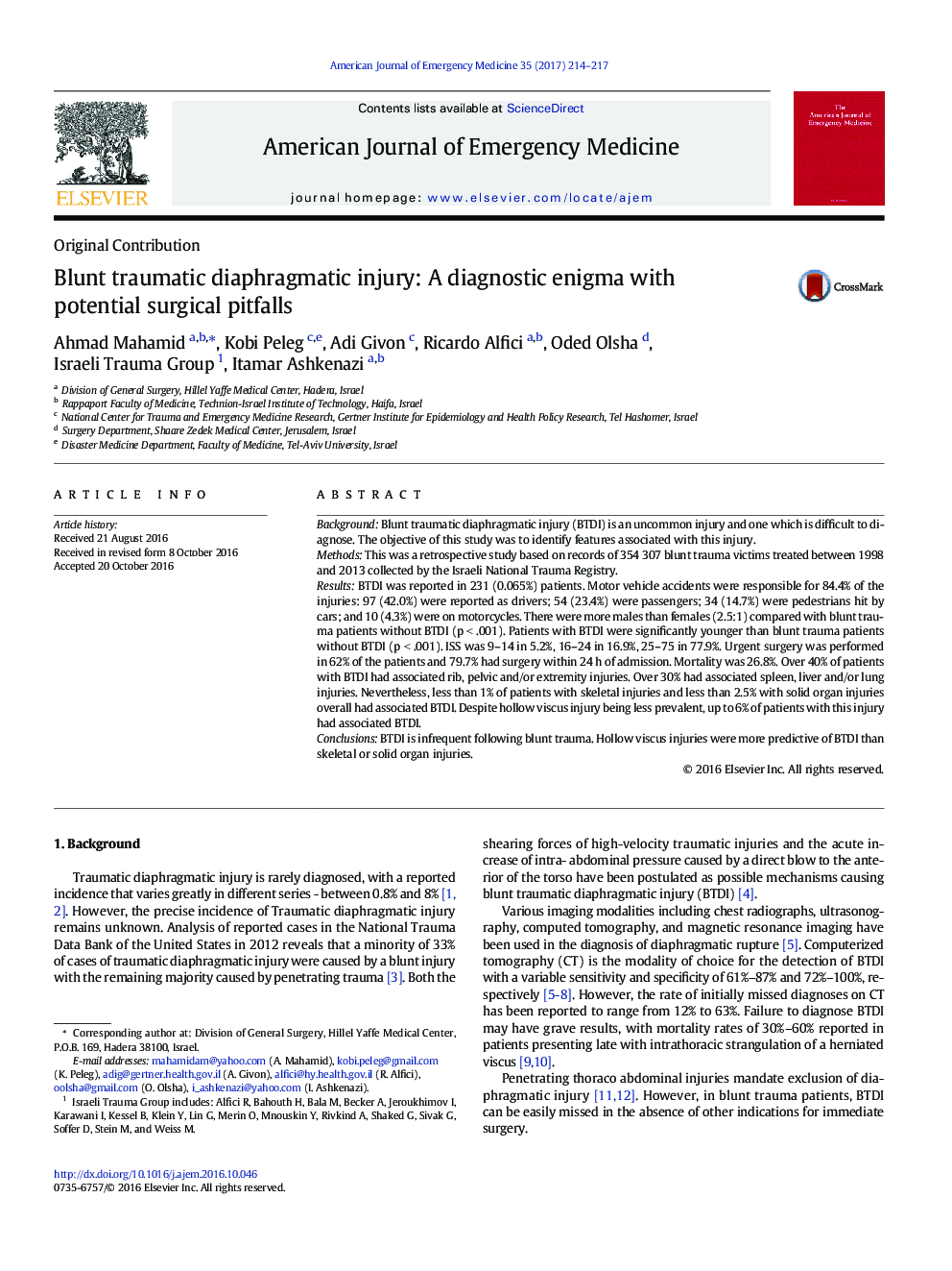 Blunt traumatic diaphragmatic injury: A diagnostic enigma with potential surgical pitfalls