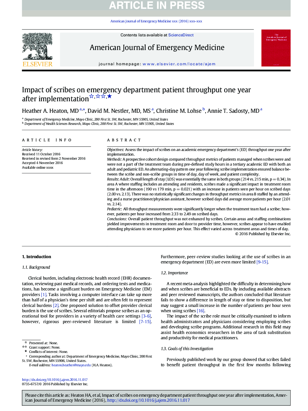 Impact of scribes on emergency department patient throughput one year after implementation