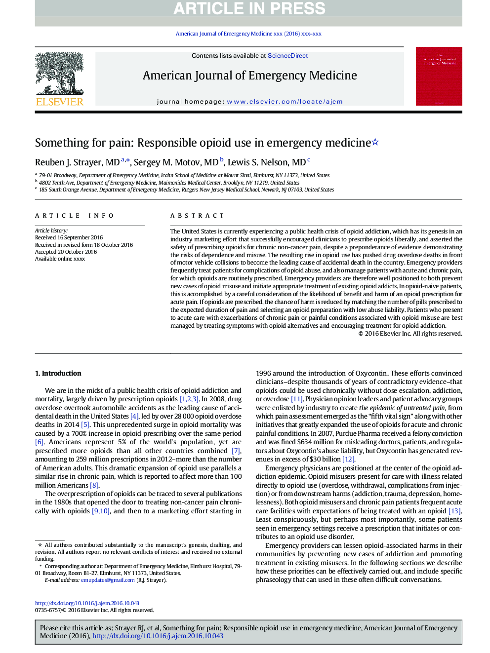 Something for pain: Responsible opioid use in emergency medicine