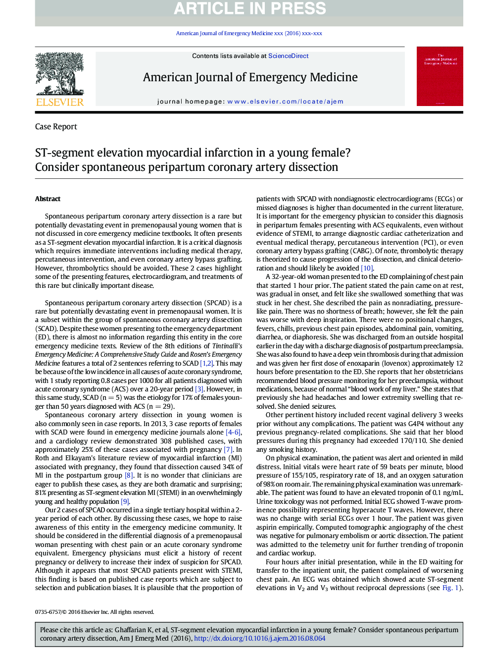 STEMI in a young female? Consider spontaneous peripartum coronary artery dissection