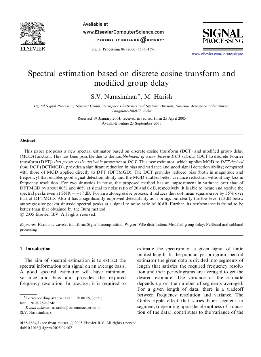 Spectral estimation based on discrete cosine transform and modified group delay