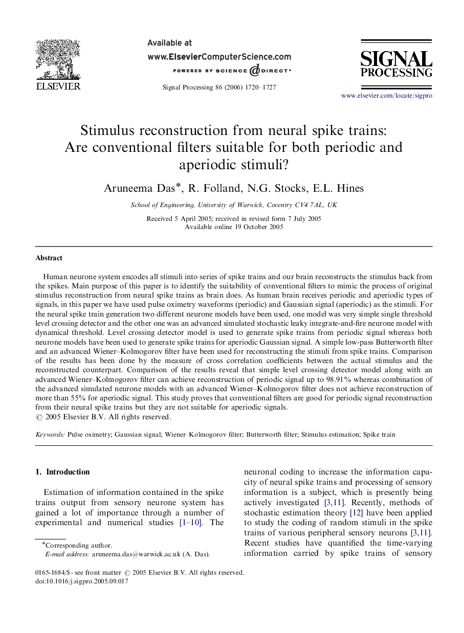 Stimulus reconstruction from neural spike trains: Are conventional filters suitable for both periodic and aperiodic stimuli?