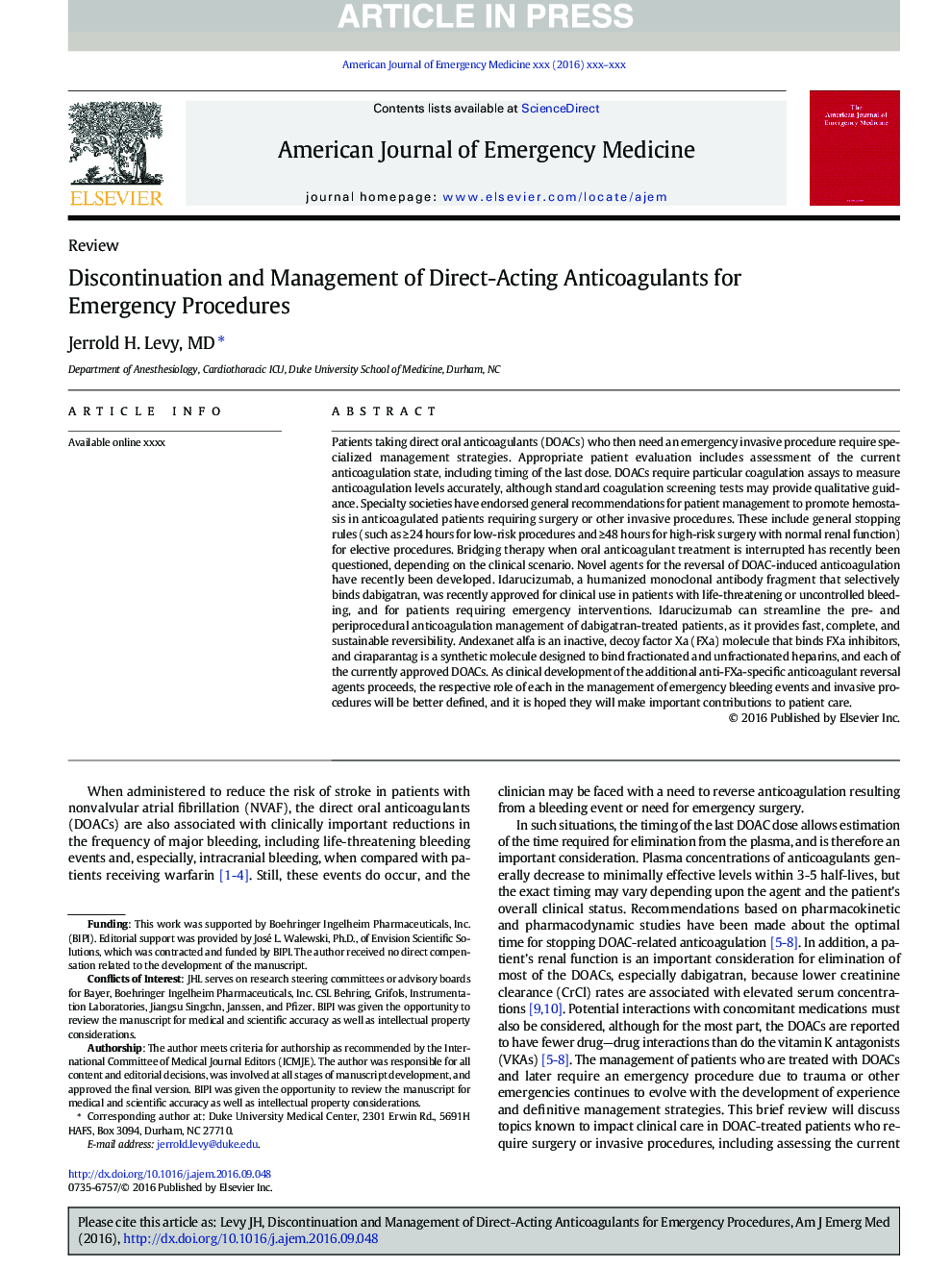 Discontinuation and management of direct-acting anticoagulants for emergency procedures