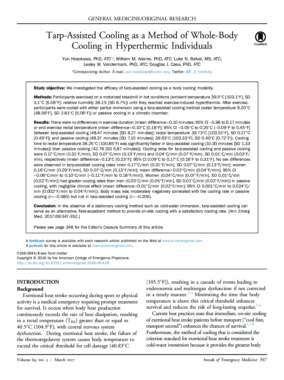 Tarp-Assisted Cooling as a Method of Whole-Body Cooling in Hyperthermic Individuals