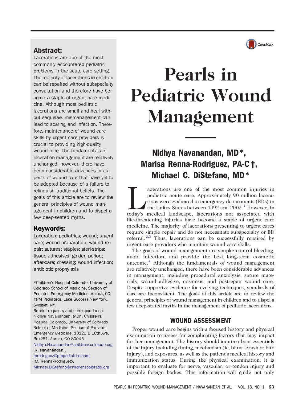 Pearls in Pediatric Wound Management