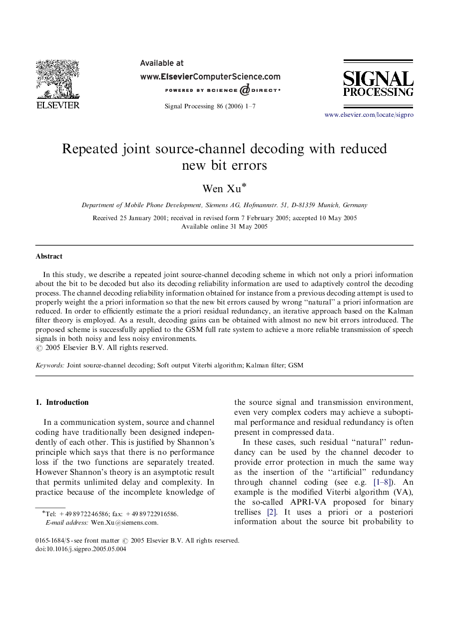 Repeated joint source-channel decoding with reduced new bit errors