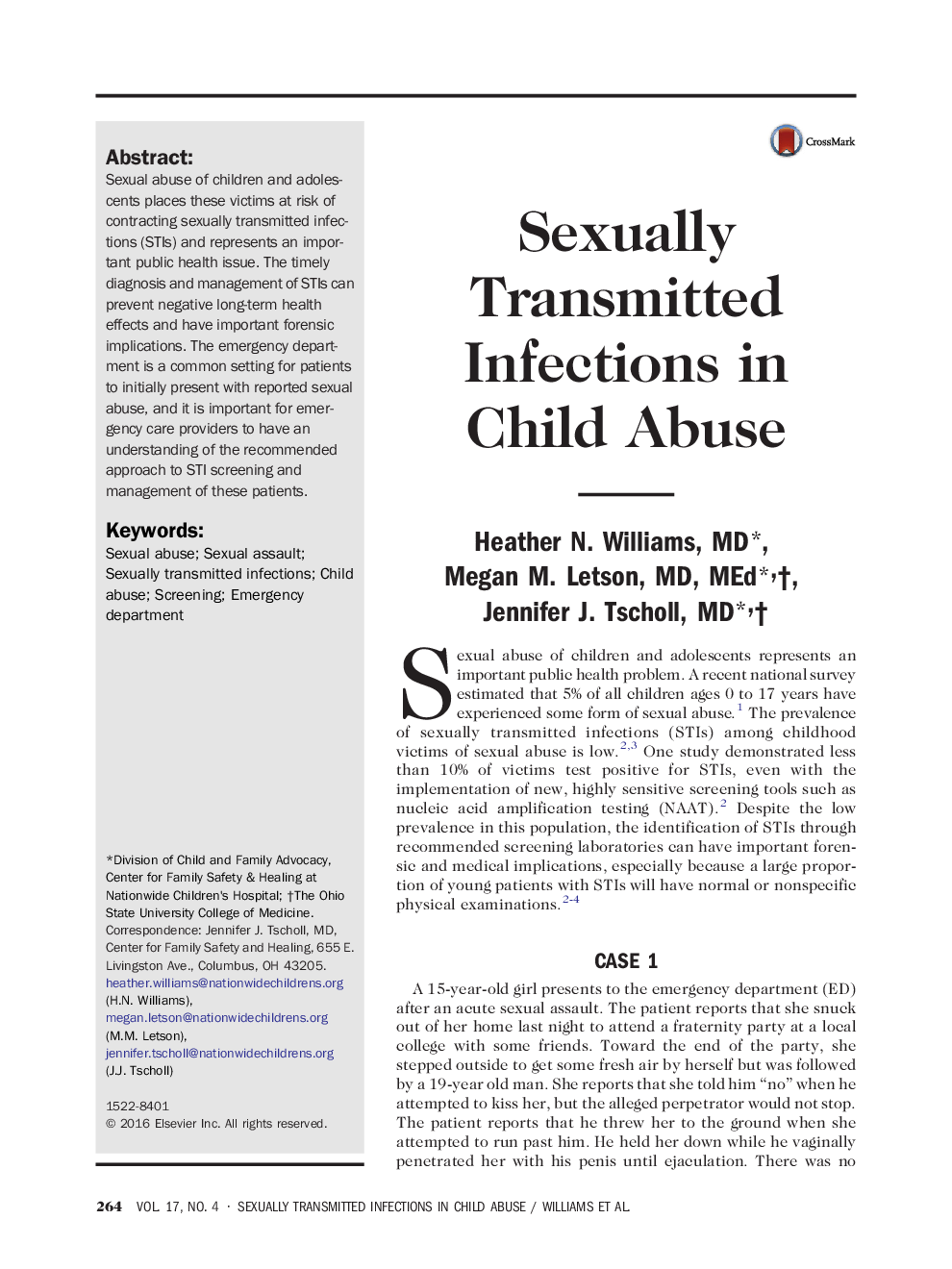 Sexually Transmitted Infections in Child Abuse