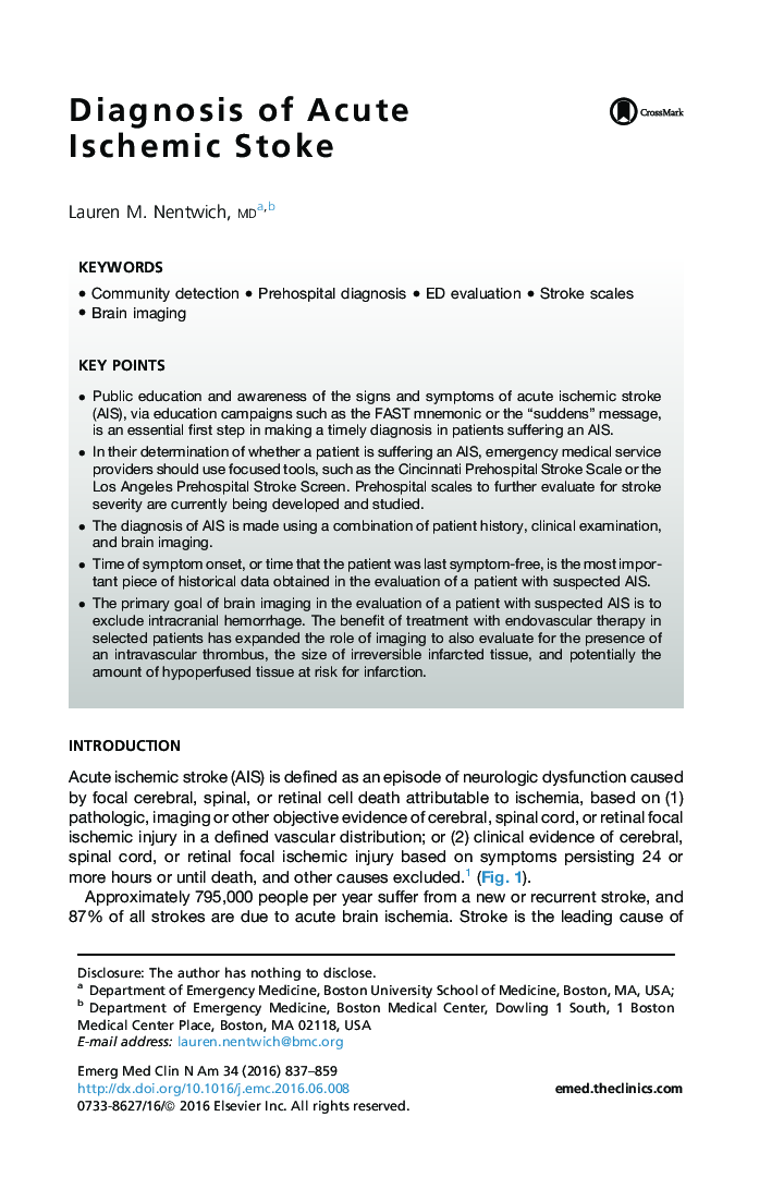 Diagnosis of Acute Ischemic Stoke