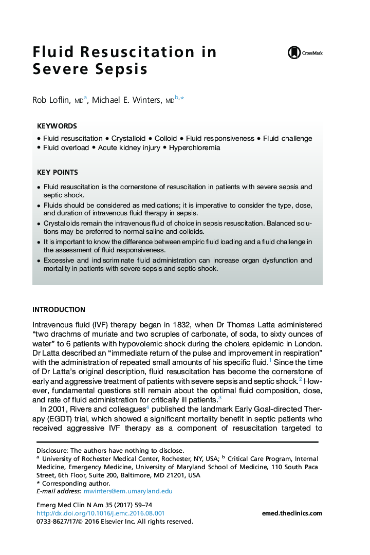 Fluid Resuscitation in Severe Sepsis