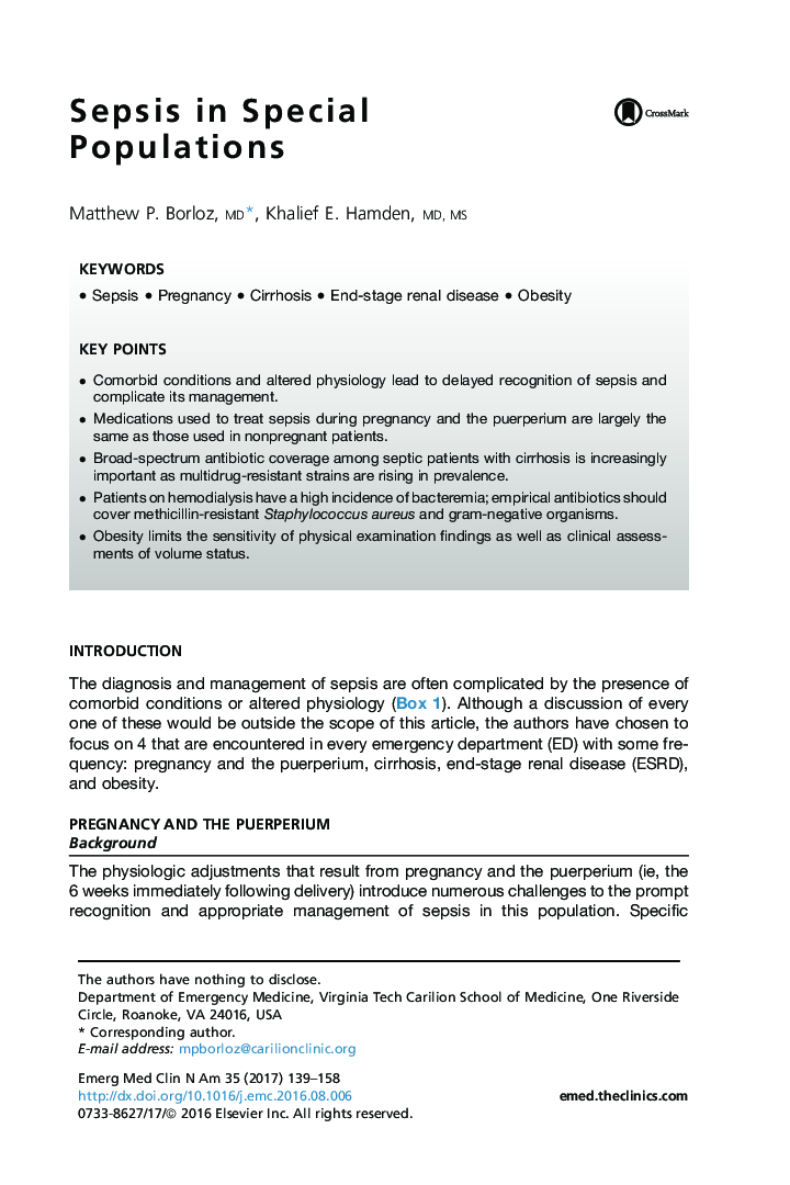 Sepsis in Special Populations