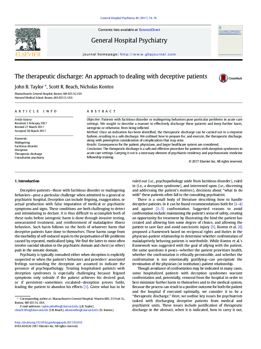 The therapeutic discharge: An approach to dealing with deceptive patients