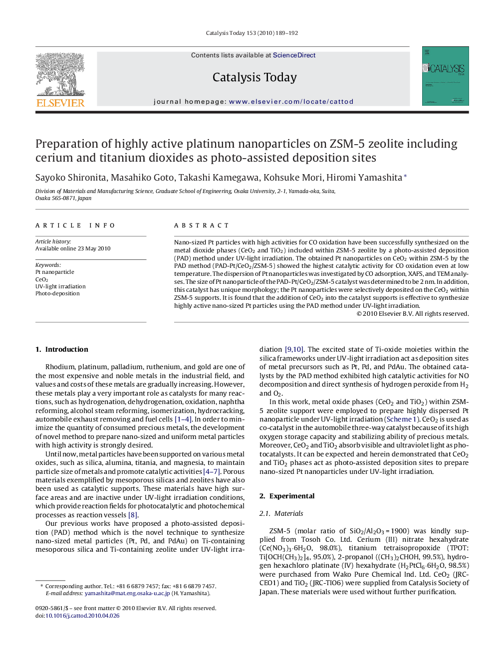 Preparation of highly active platinum nanoparticles on ZSM-5 zeolite including cerium and titanium dioxides as photo-assisted deposition sites