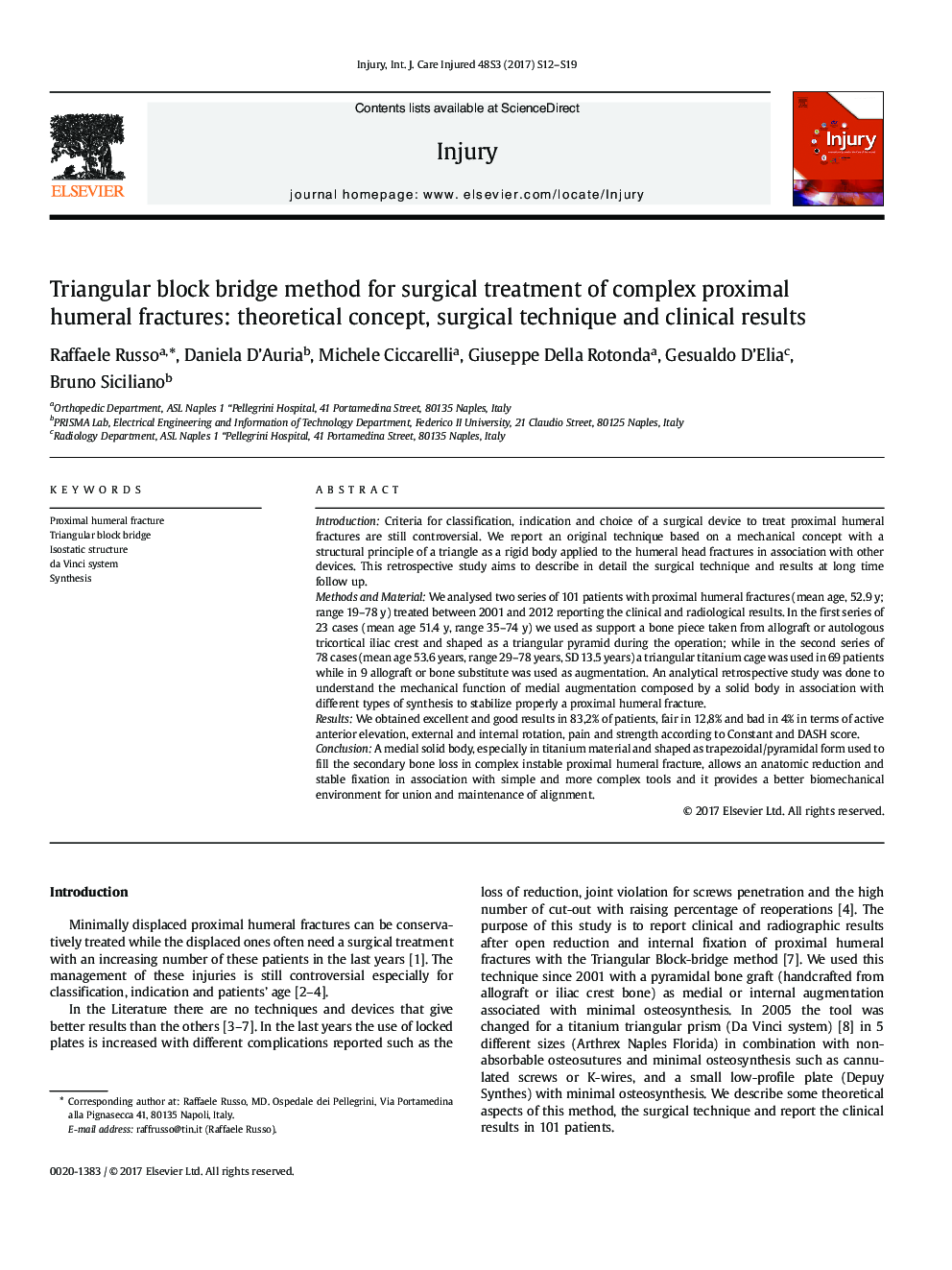 Triangular block bridge method for surgical treatment of complex proximal humeral fractures: theoretical concept, surgical technique and clinical results