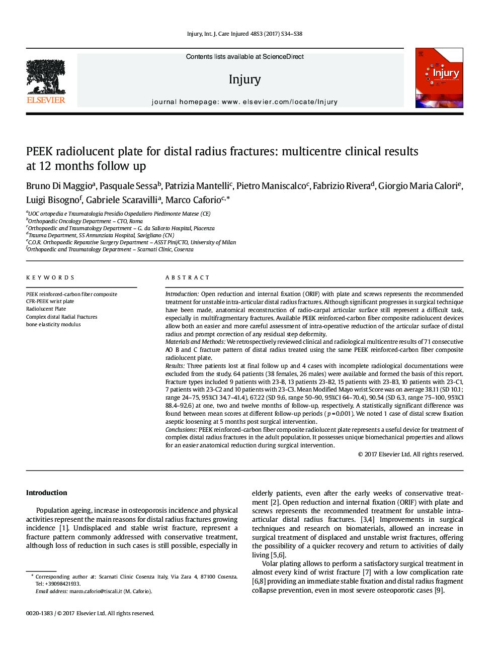 PEEK radiolucent plate for distal radius fractures: multicentre clinical results at 12 months follow up