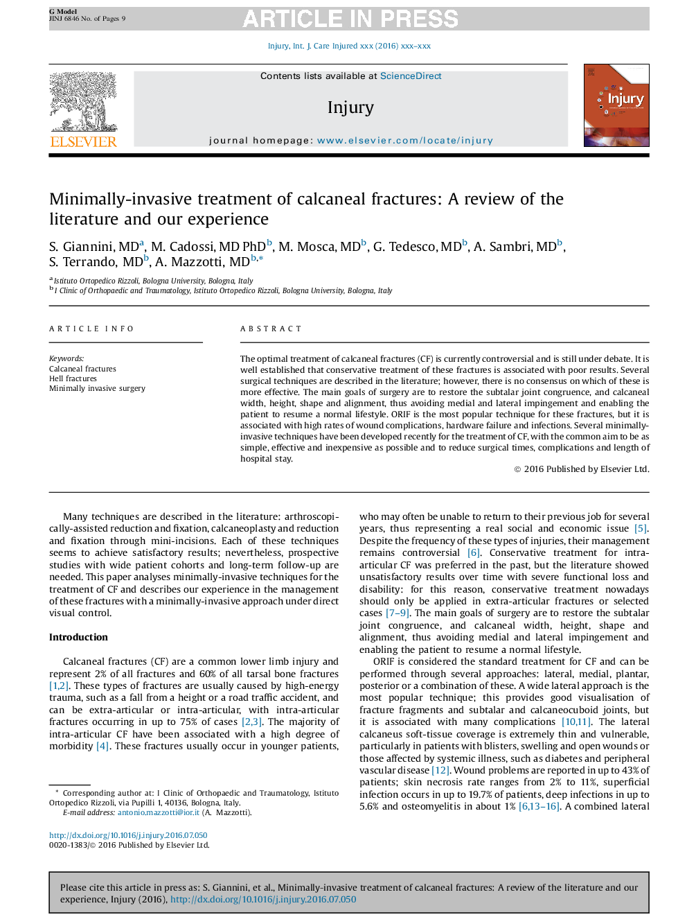 Minimally-invasive treatment of calcaneal fractures: A review of the literature and our experience