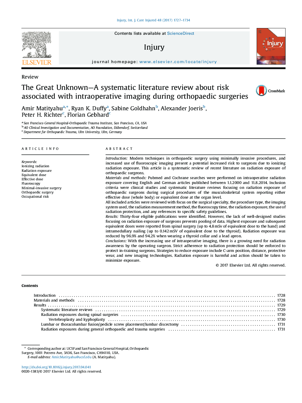 The Great Unknown-A systematic literature review about risk associated with intraoperative imaging during orthopaedic surgeries