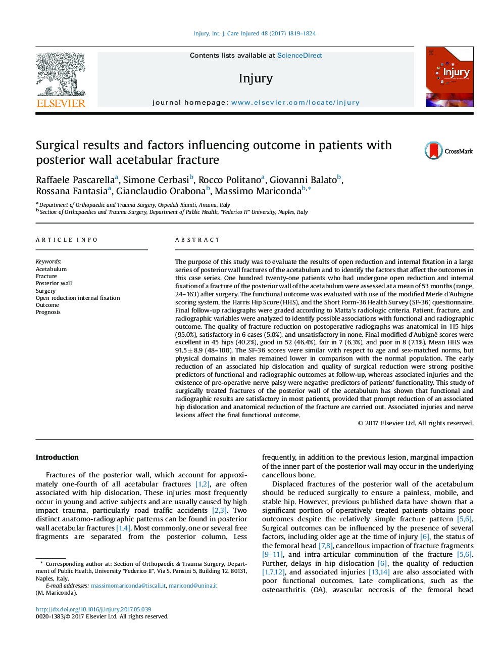 Surgical results and factors influencing outcome in patients with posterior wall acetabular fracture