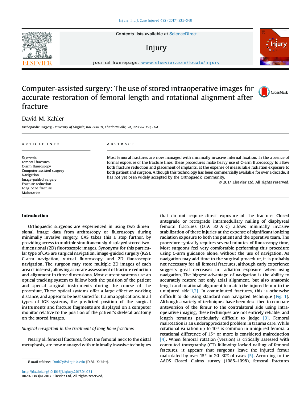 Computer-assisted surgery: The use of stored intraoperative images for accurate restoration of femoral length and rotational alignment after fracture