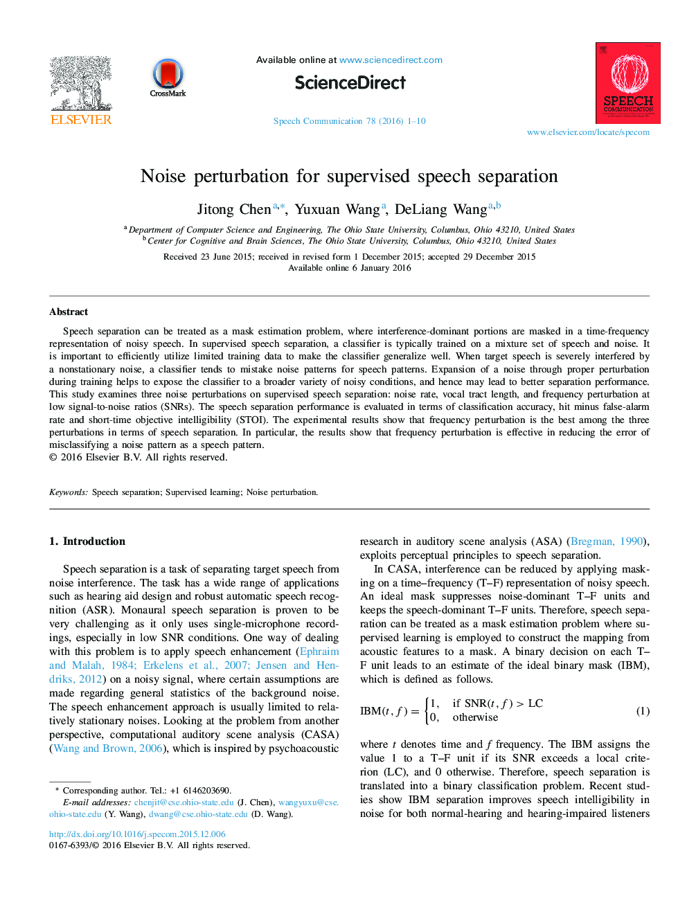 Noise perturbation for supervised speech separation