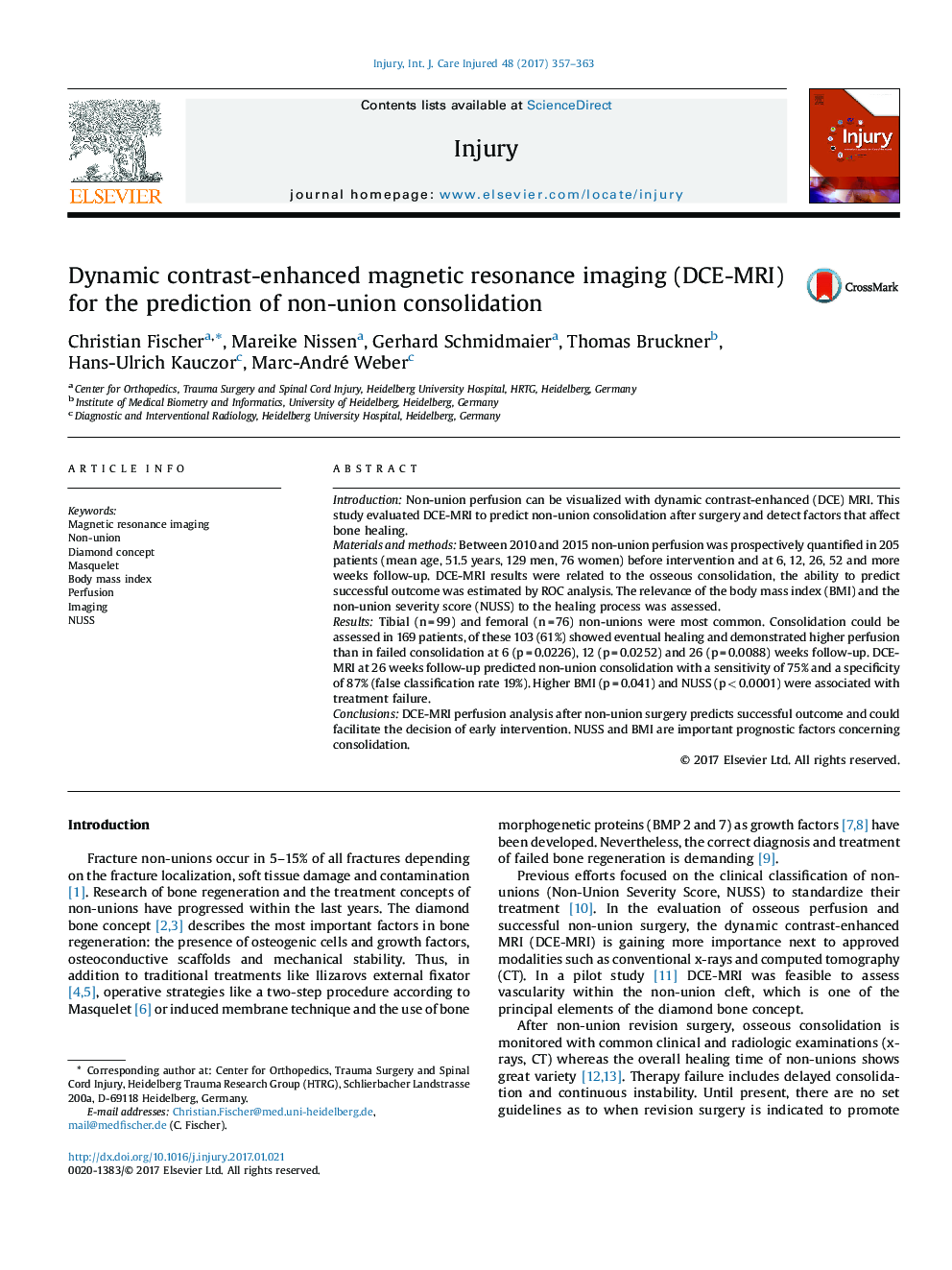 Dynamic contrast-enhanced magnetic resonance imaging (DCE-MRI) for the prediction of non-union consolidation