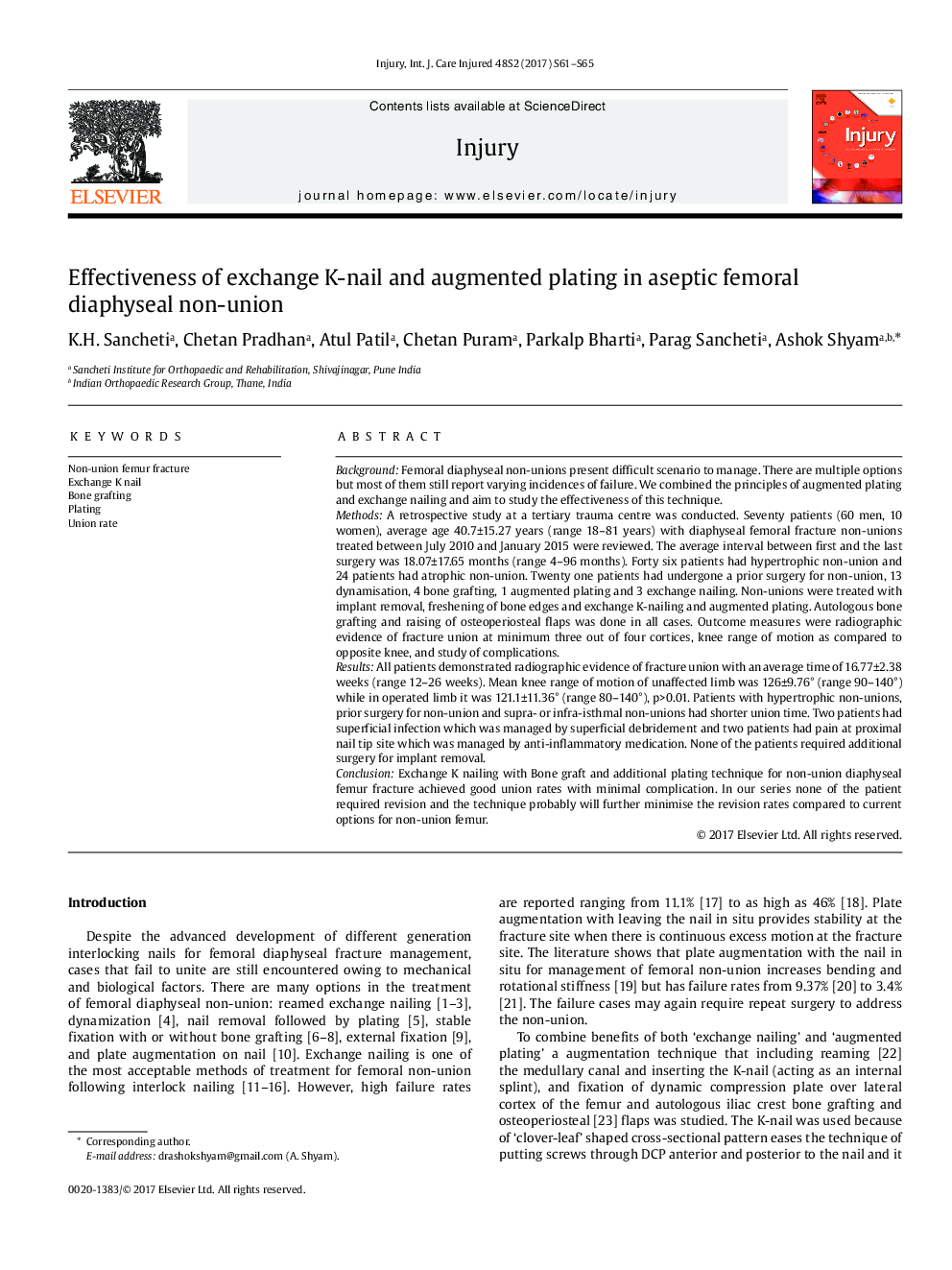 Effectiveness of exchange K-nail and augmented plating in aseptic femoral diaphyseal non-union