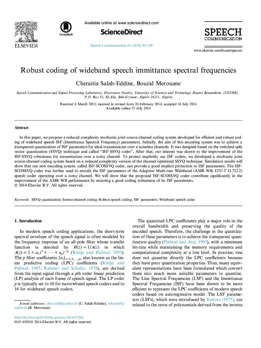 Robust coding of wideband speech immittance spectral frequencies