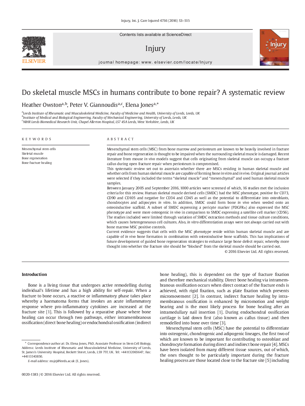 Do skeletal muscle MSCs in humans contribute to bone repair? A systematic review