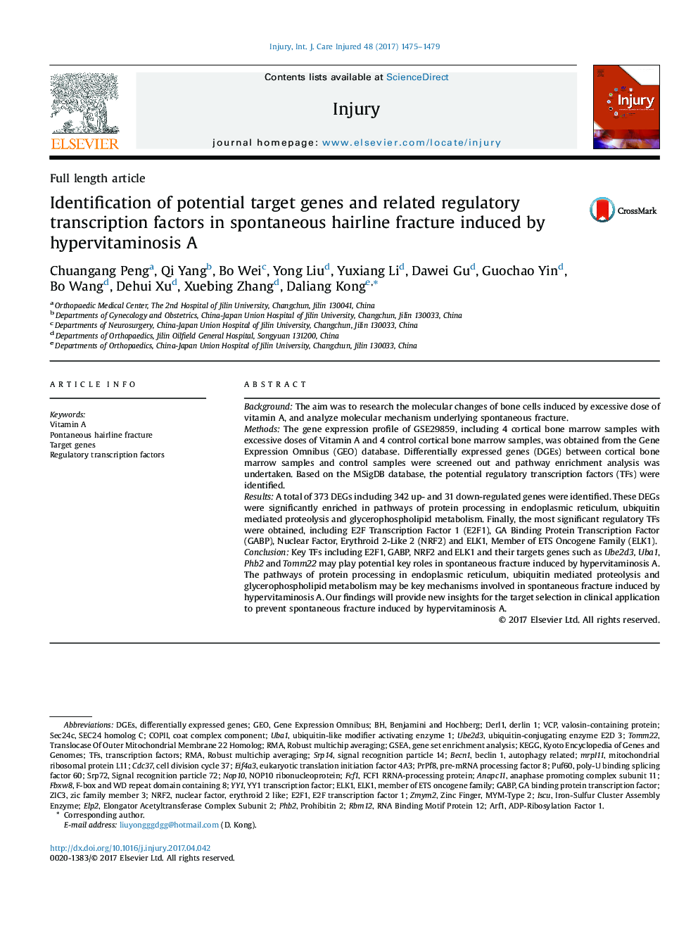 Identification of potential target genes and related regulatory transcription factors in spontaneous hairline fracture induced by hypervitaminosis A