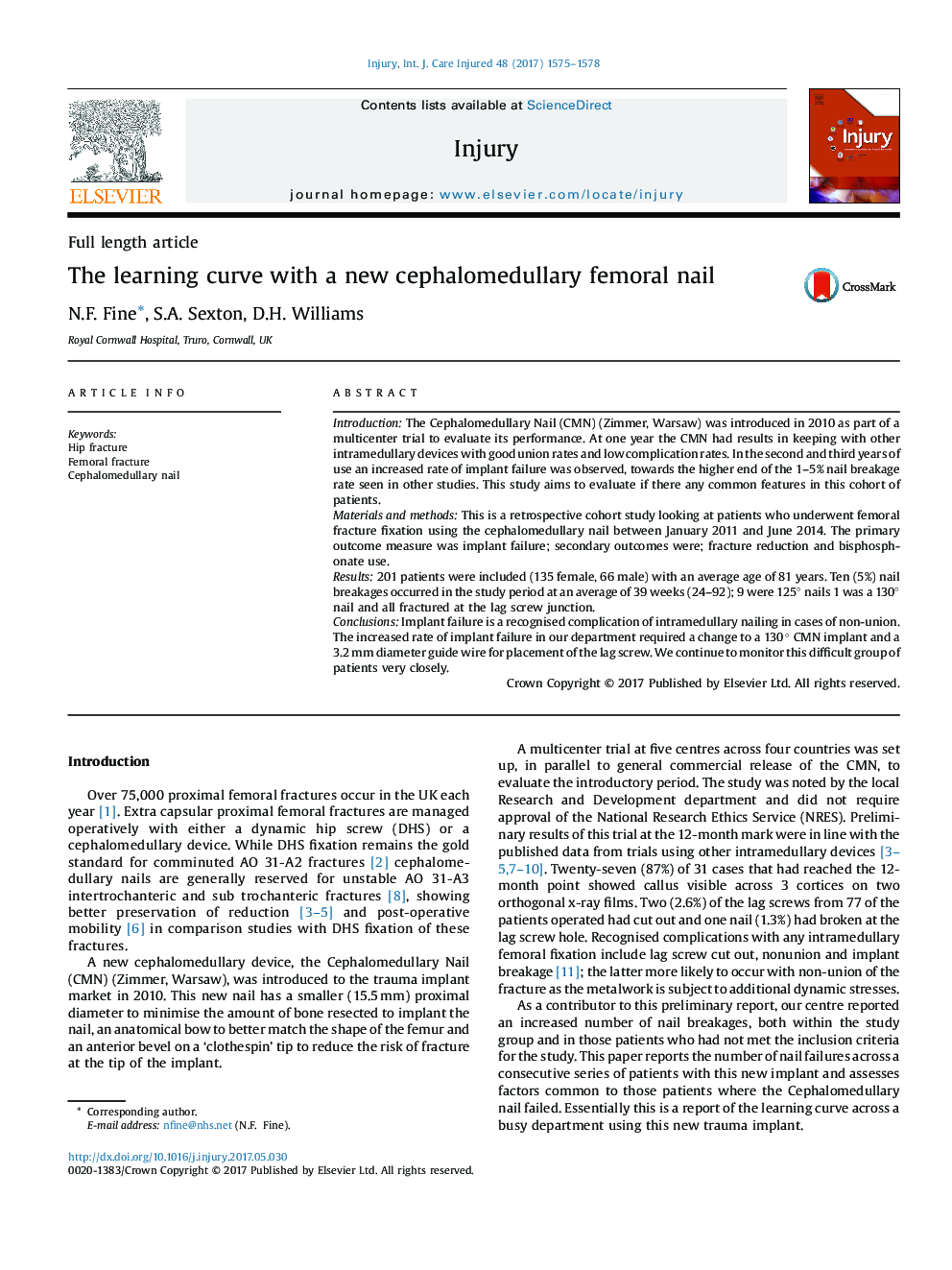 The learning curve with a new cephalomedullary femoral nail