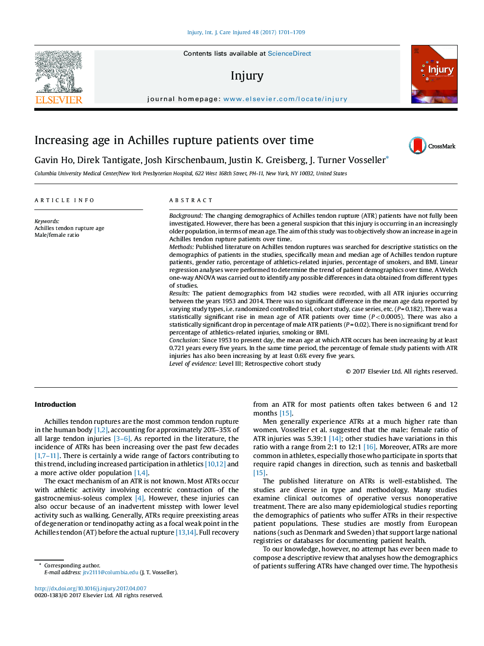 Increasing age in Achilles rupture patients over time