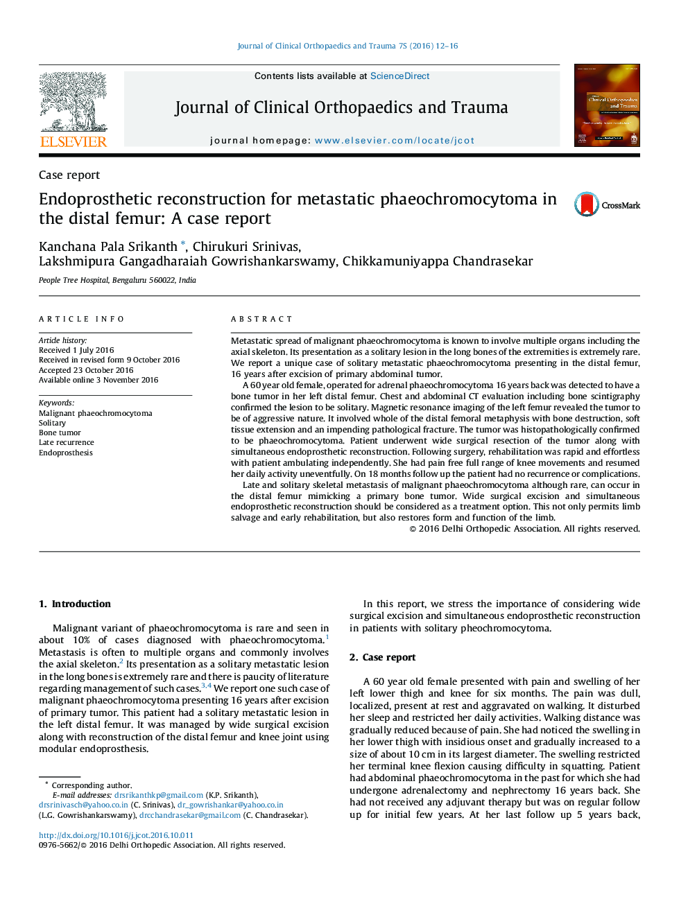 Endoprosthetic reconstruction for metastatic phaeochromocytoma in the distal femur: A case report