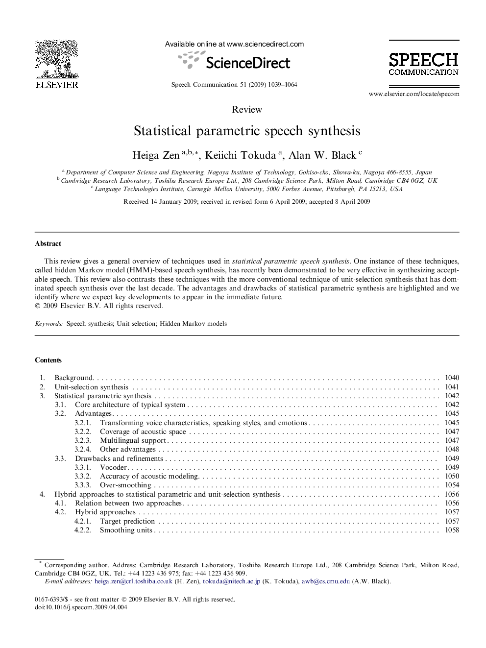 Statistical parametric speech synthesis