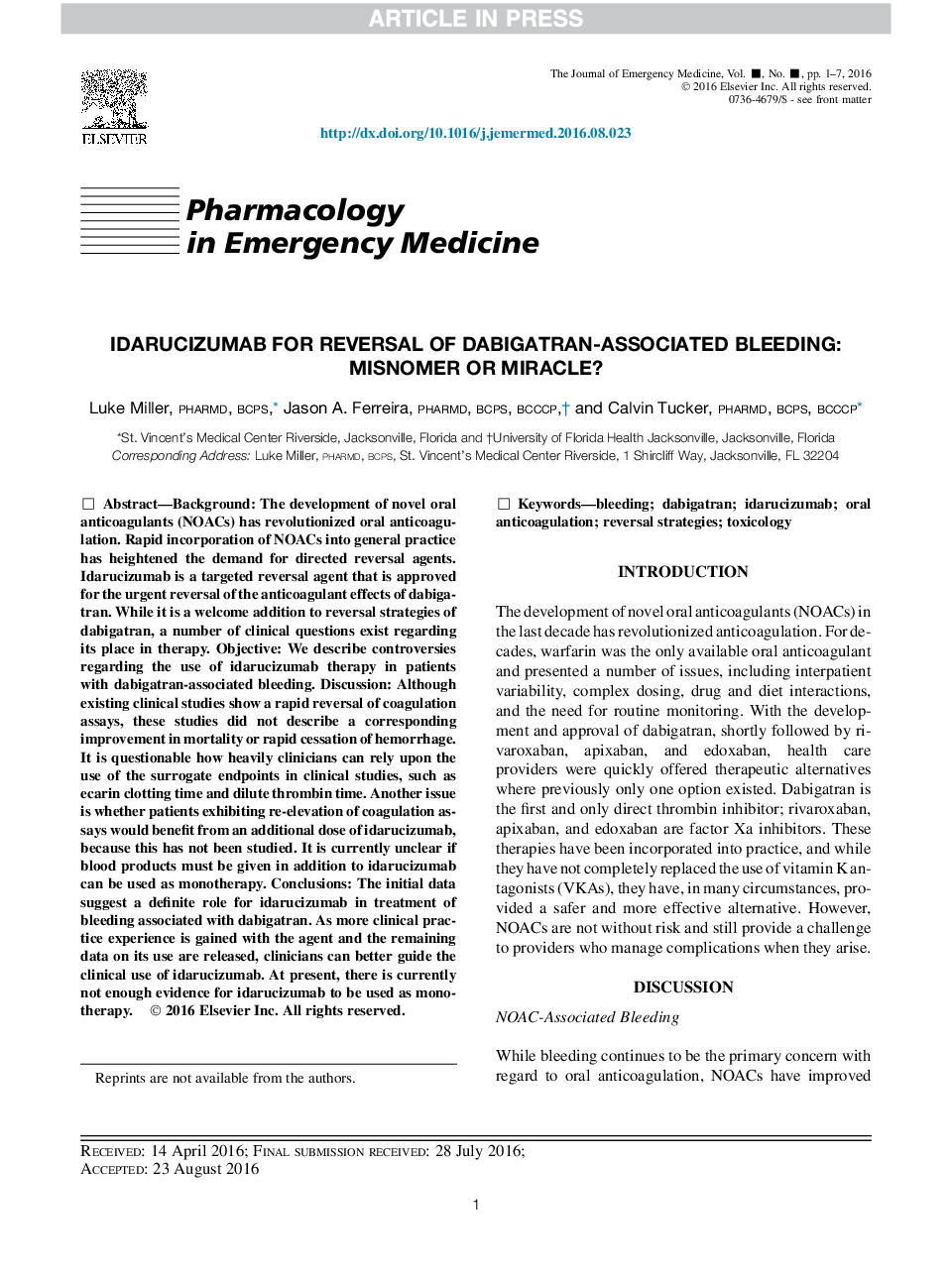 Idarucizumab for Reversal of Dabigatran-Associated Bleeding: Misnomer or Miracle?