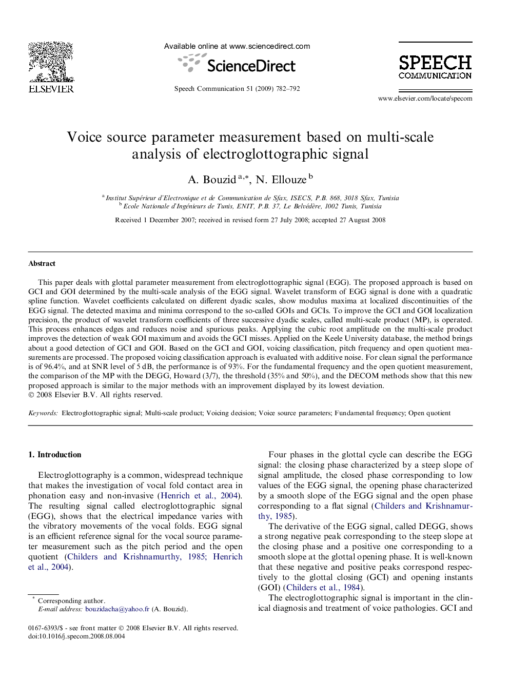 Voice source parameter measurement based on multi-scale analysis of electroglottographic signal